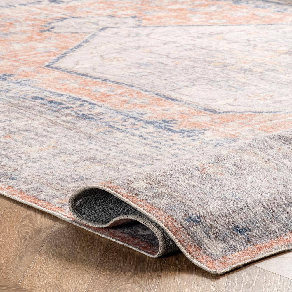 Peach Floral Bliss 4' x 6' Easy-Care Synthetic Area Rug