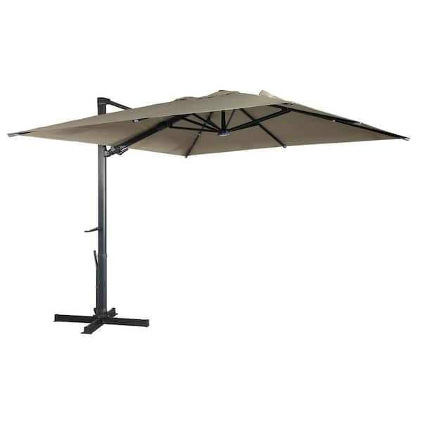 Mondawe 10 ft. Square Aluminum Cantilever Tilt Outdoor PatioUmbrella with LED light, Cross Base Stand in for Balcony