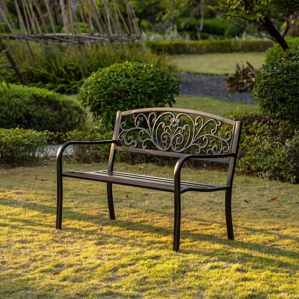 Gardenised Black Patio Garden Park Yard 50 in. Outdoor Steel Bench