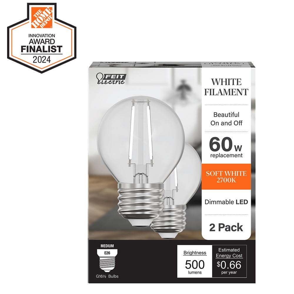 60-Watt Equivalent G16.5 Globe Dimmable White Filament Clear Glass E26 LED Vintage Edison LIght Bulb, Soft White 2-Pack price history on PriceWatchPro