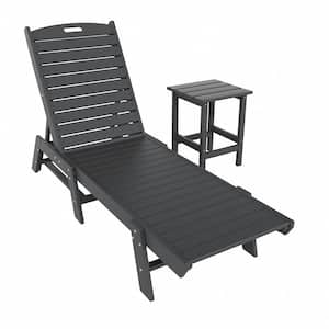 Laguna 2-Piece Gray Fade Resistant Poly HDPE Plastic Outdoor Patio Reclining Chaise Lounge Chair with Side Table Set