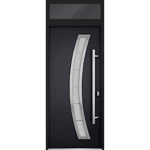 36 in. x 96 in. Left-hand/Inswing Frosted Glass Black Enamel Steel Prehung Front Door with Hardware