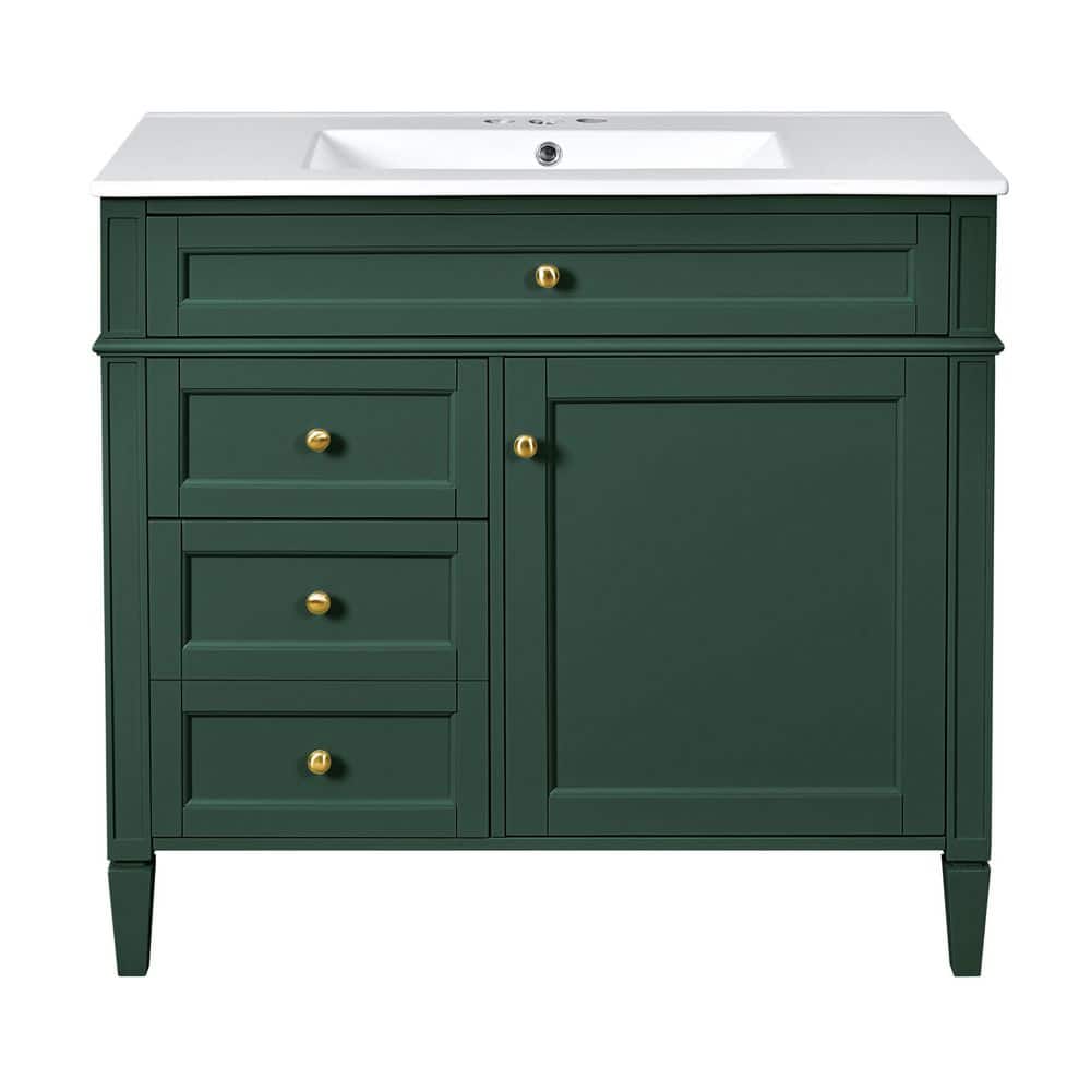 36 in. W x 18 in. D x 33 in. H Single Sink Freestanding Bath Vanity in Green with White Ceramic Top price history on PriceWatchPro