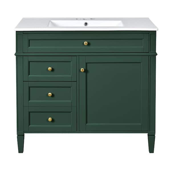 Boosicavelly 36 in. W x 18 in. D x 33 in. H Single Sink Freestanding Bath Vanity in Green with White Ceramic Top