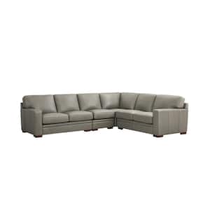 Dillon Sectional 126 in. W Square Arm 4-Piece Leather L-Shaped Lawson Sectional Sofa in Gray