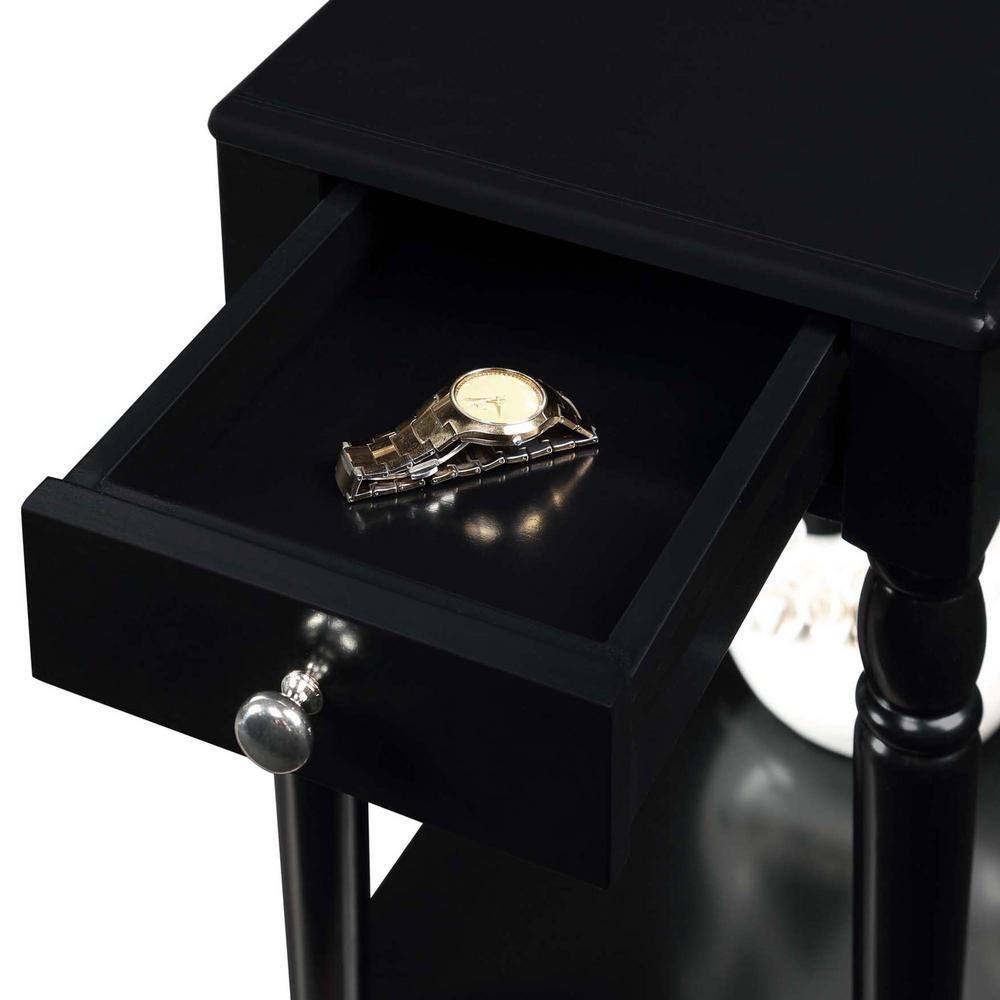 Elegant Square Black Wood End Table with Storage and Turned Legs