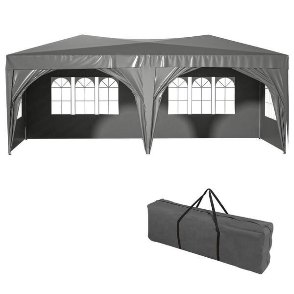 Amucolo 10 ft. x 20 ft. Dark Gray Outdoor Portable Folding Pop Up Party Canopy Tent with 6 Removable Sidewalls and Carry Bag