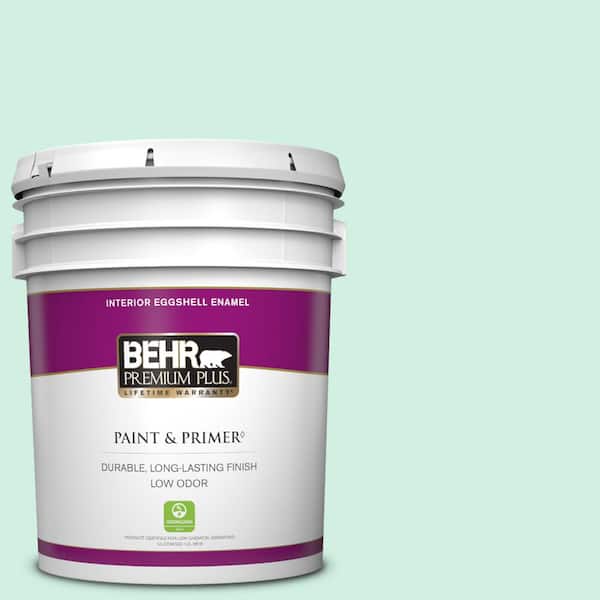 BEHR PREMIUM PLUS 5 gal. #P420-1 Spring Frost Eggshell Enamel Low Odor Interior Paint & Primer