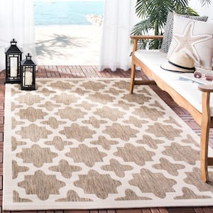 Courtyard Brown/Bone 5 ft. x 5 ft. Square Geometric Indoor/Outdoor Patio  Area Rug