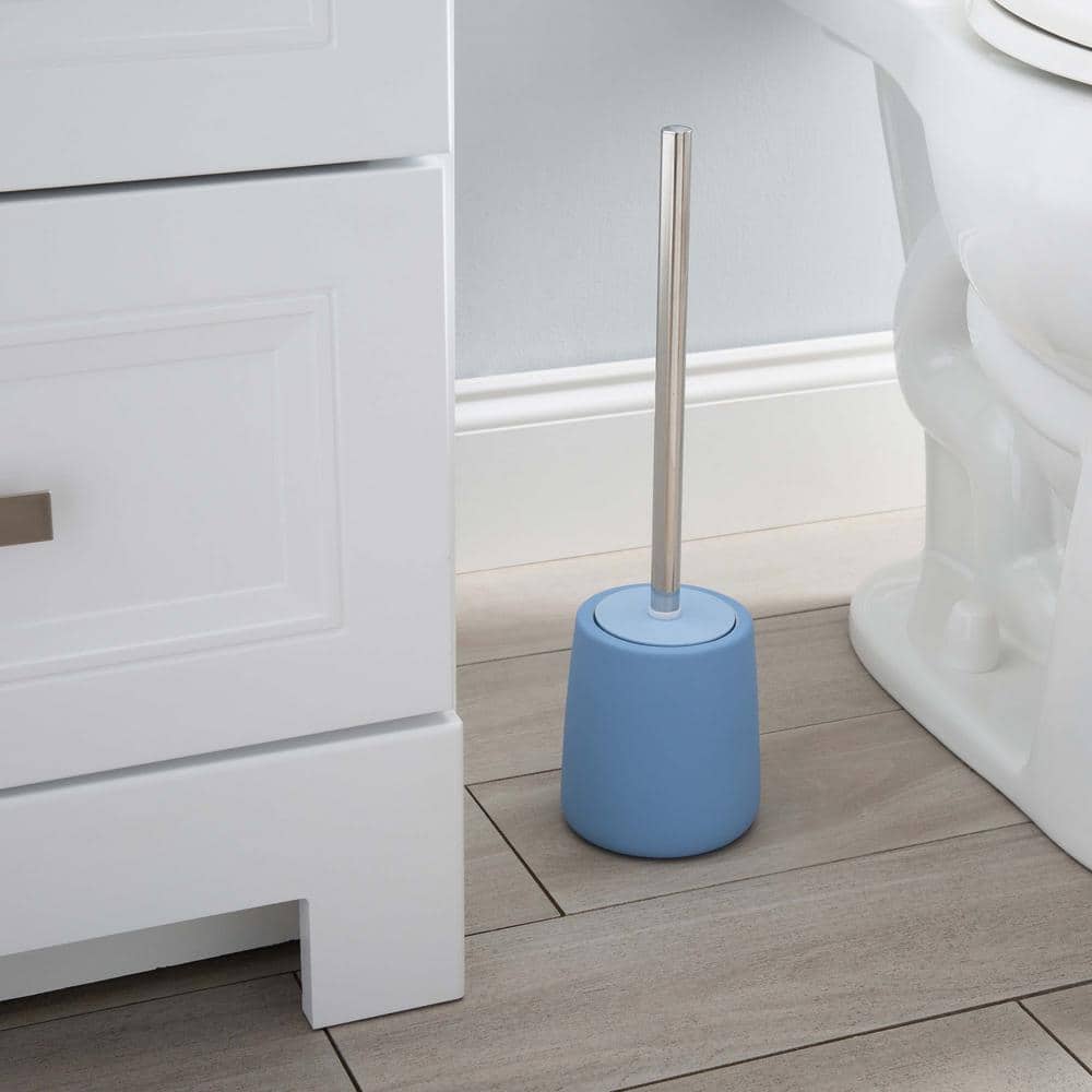 Elle Décor Blue Rubberized Finish Wide Bowl Toilet Brush
