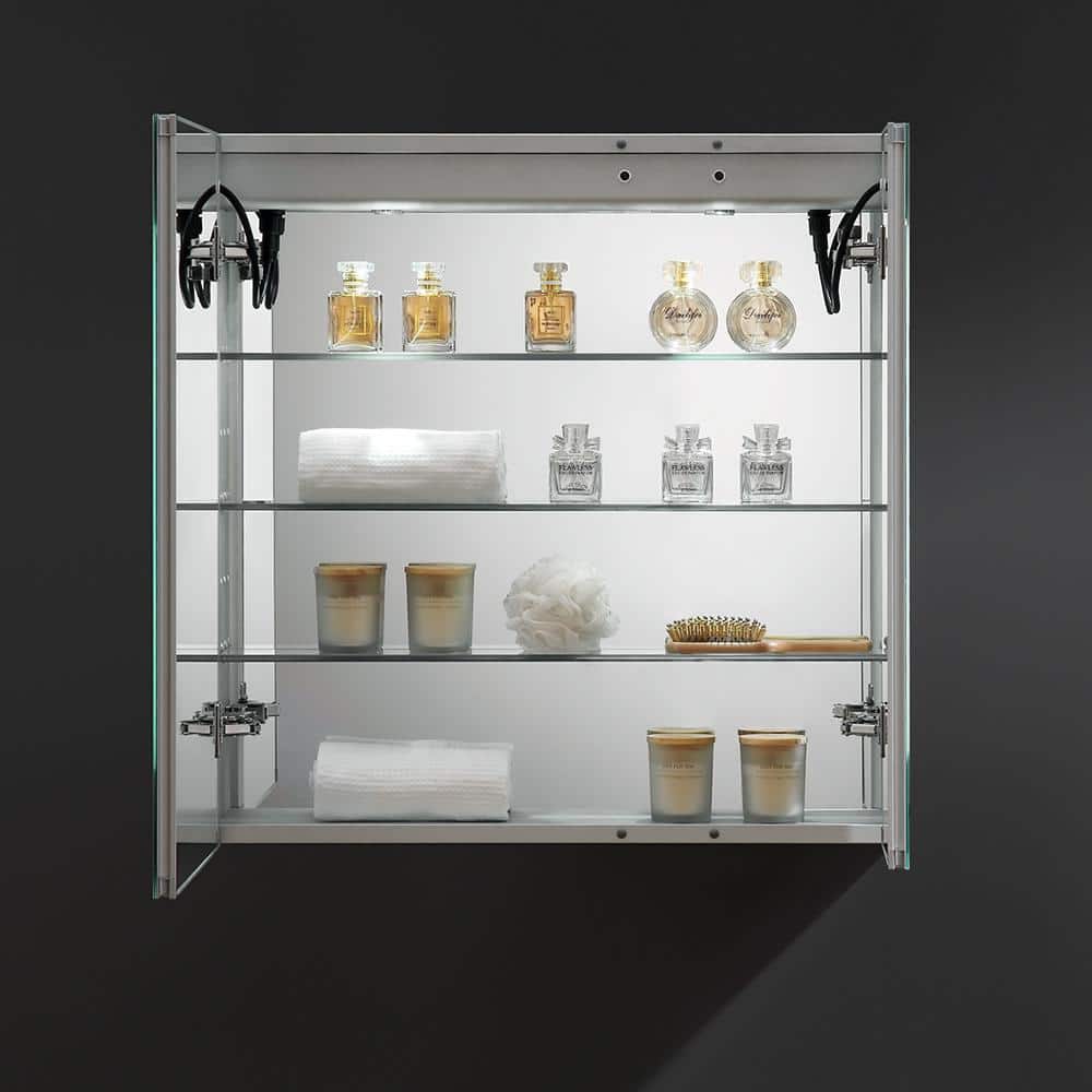 Modern 30'' Square Frameless Mirrored LED Medicine Cabinet with Clock