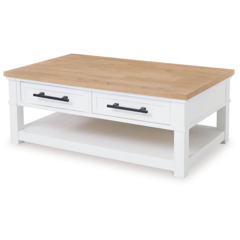 Ashbryn 48 in. White/Natural Rectangle Wood Coffee Table with Shelves