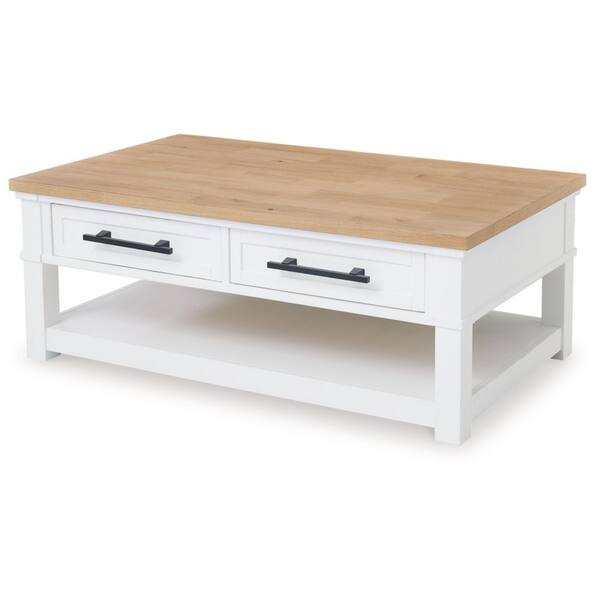 Signature Design By Ashley Ashbryn 48 in. White/Natural Rectangle Wood Coffee Table with Shelves