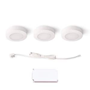 Plug-In 3-Light White Dimmable Color Changing Integrated LED 5 CCT Under Cabinet Puck Light with J-box
