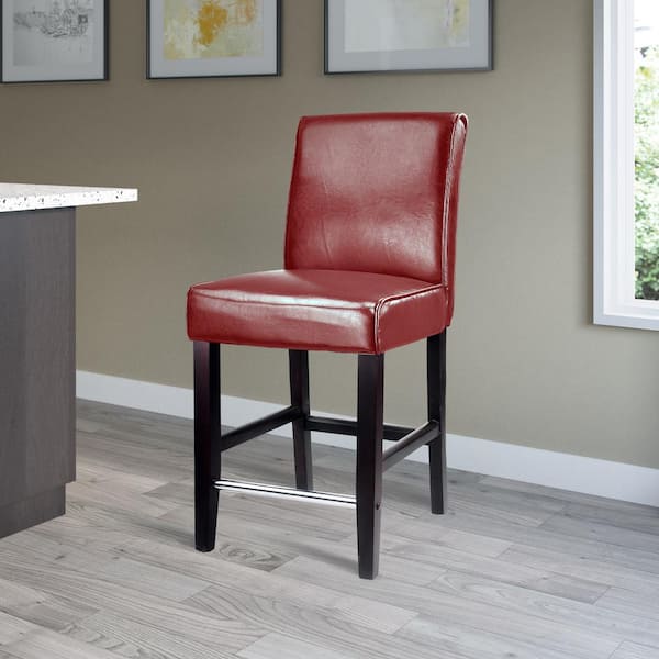 CorLiving Antonio 25 in. Red Bonded Leather Bar Stool