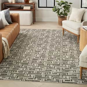 Serenity Home Grey Ivory 8 ft. x 10 ft. Geometric Transitional Area Rug