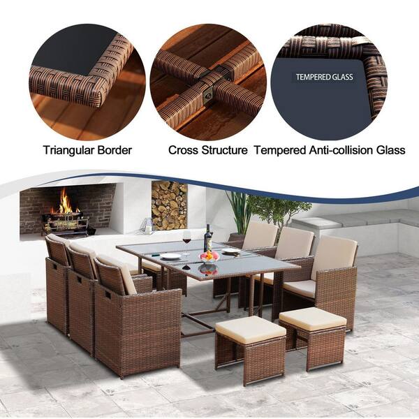  Direct Wicker 11 PCS Patio Furniture Dining Set Garden Outdoor  Patio Furniture Sets Wicker Outdoor Patio Cube Sets Mixed Brown Rattan &  Cushions (11PC Sets) : Patio, Lawn & Garden