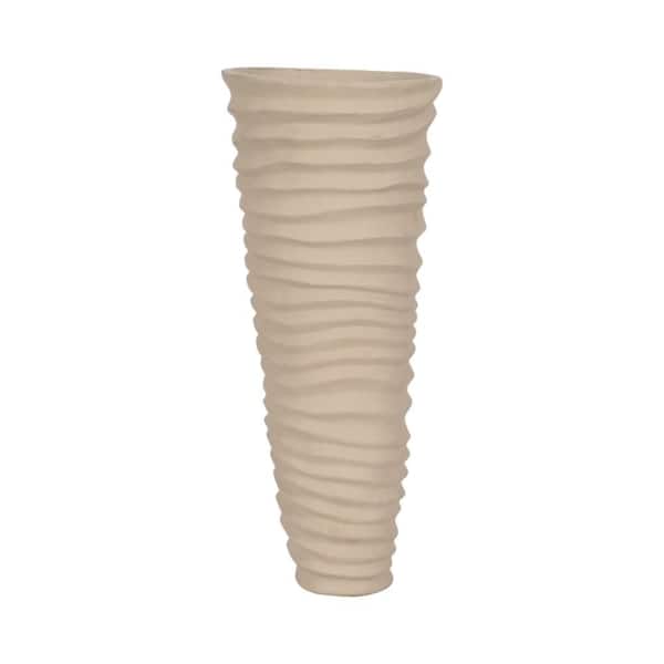 Liv & Skye 15 in. Ivory Metal Rugged Decorative Vase