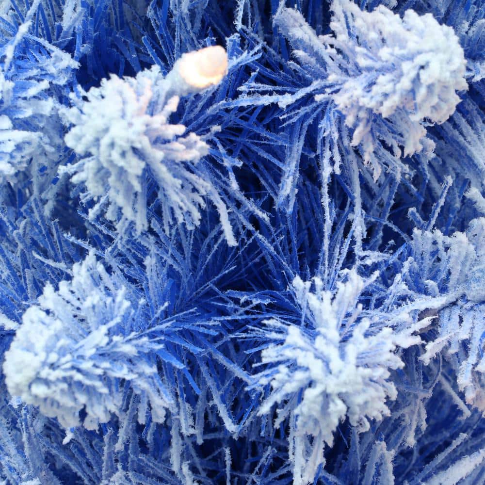 Pre-Lit 4.5' Blue and White Flocked Pencil Artificial Christmas Tree with Lights