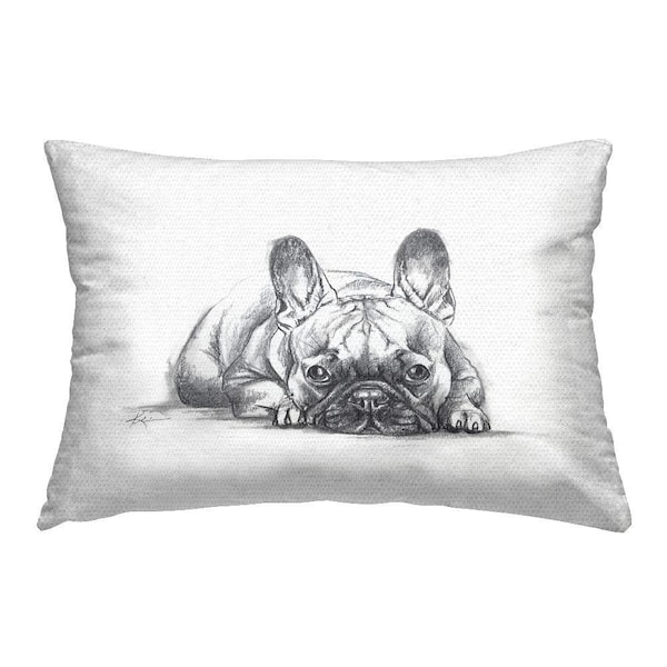 French Bulldog Naptime White Rectangular Outdoor Throw Pillow