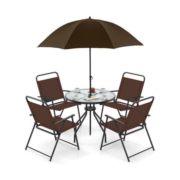 Clihome 6-Piece Metal Outdoor Dining Set Gray Folding Chairs