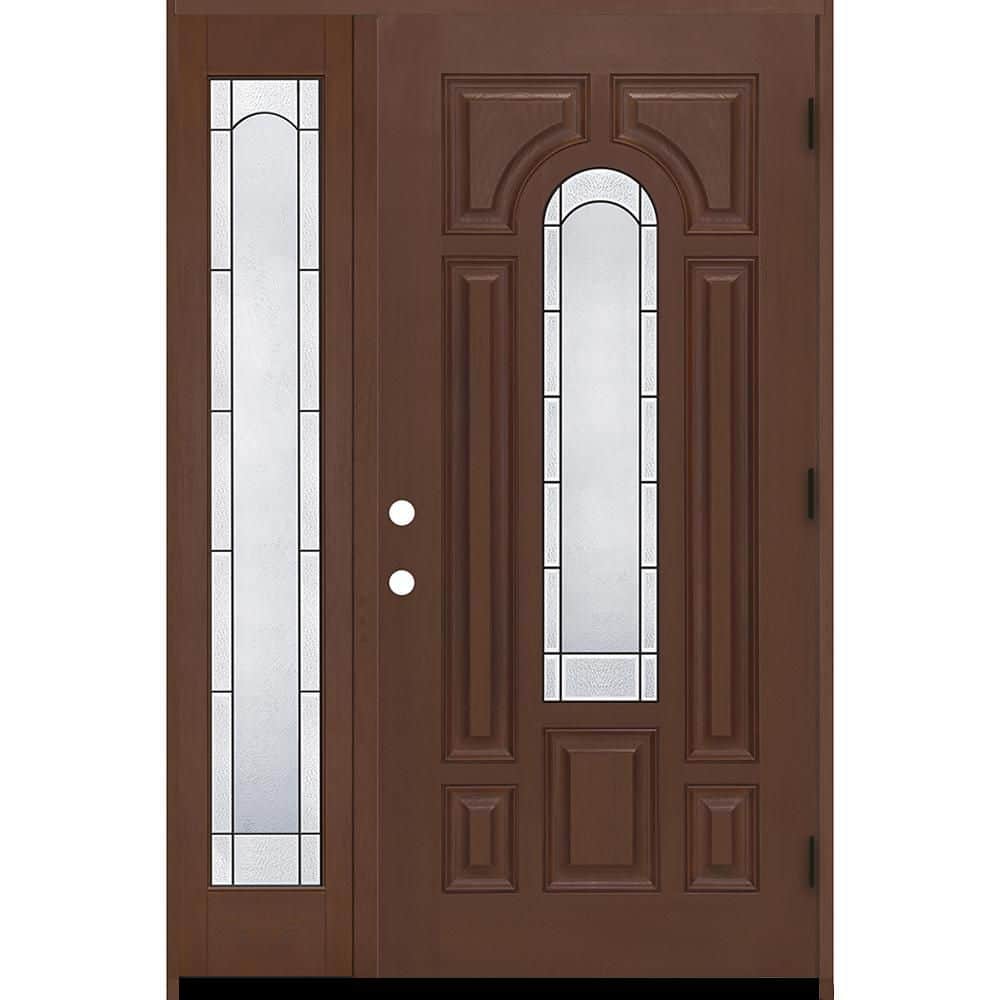 Regency 51 in. x 80 in. CenterLite Empire Glass LHOS Chstnt Mahogany Fiberglass Prehung Front Door w/12in-Full SL 4-9/16