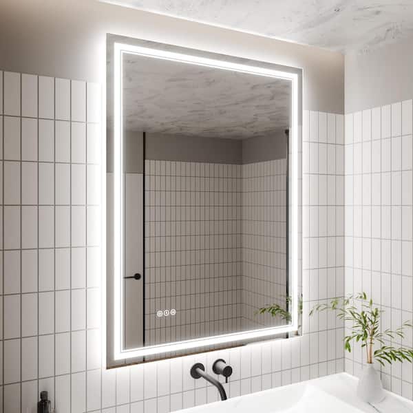 WELLFOR 48 in. W x 36 in. H Rectangular Frameless Anti-Fog Front, Back LED Color-Adjustment Wall Bathroom Vanity Mirror in White