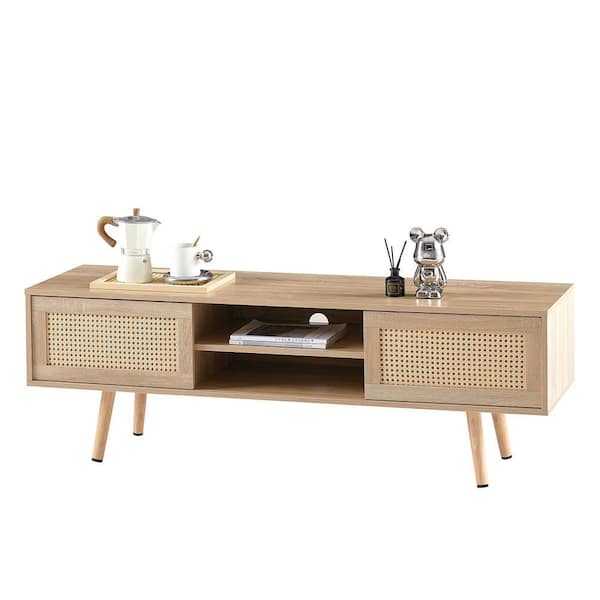 【新品未使用】LOWYA Hifiani center table 2 Miscool Anky 55.12 in. Natural Wood Rectangle MDF Rattan Coffee