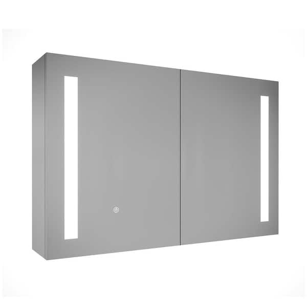UKISHIRO Romilo 36 in. W x 24 in. H Silver Lighted Impressions Aluminum Surface Mount Medicine Cabinet with Mirror