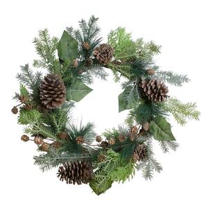 14 in. Unlit Pine Cone Cedar and Leaves Artificial Christmas Wreath