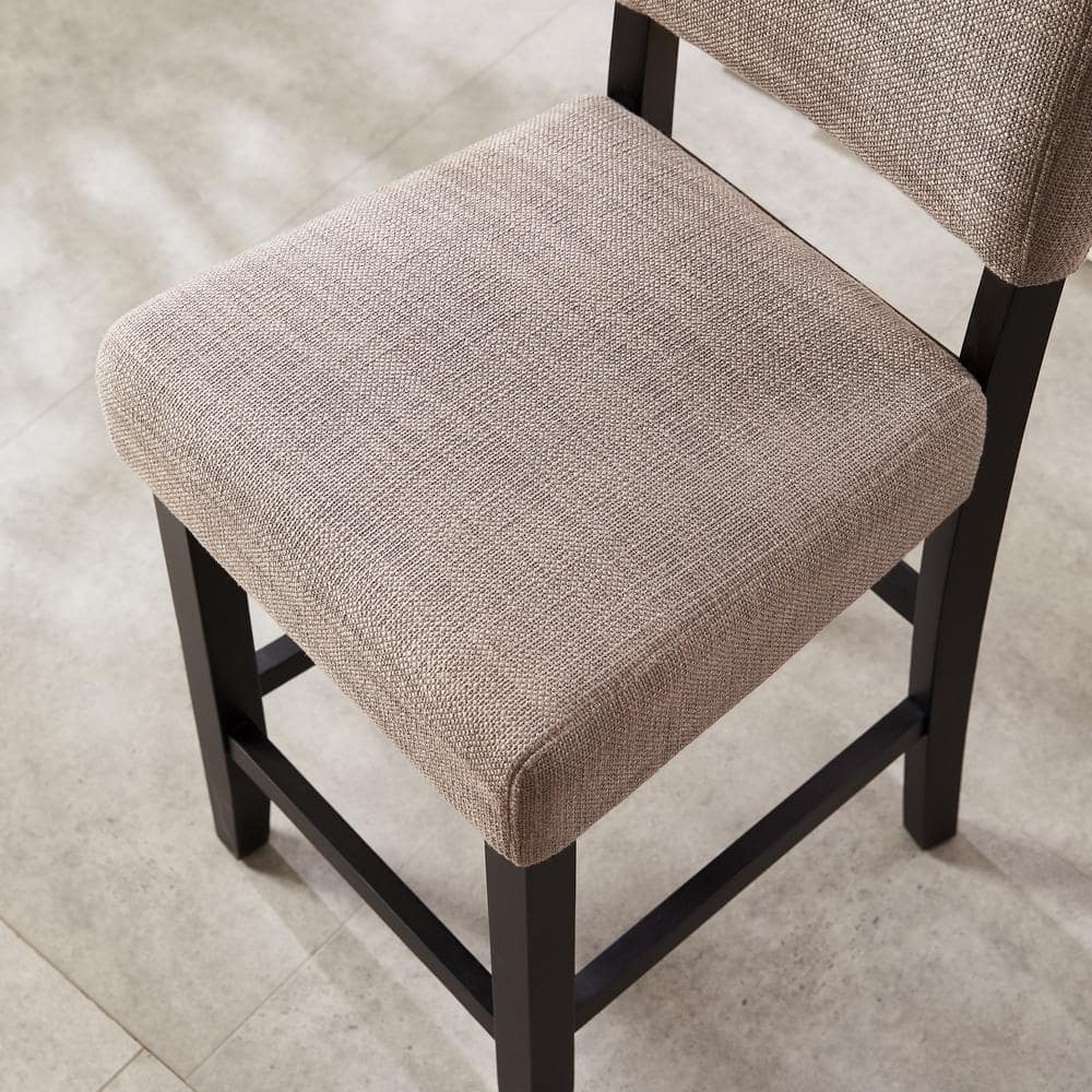 Black and Gray Upholstered Counter Height Stools with Wood Base, Set of 2