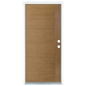 36 in. x 80 in. Contemporary Teak Modern Light Oak Left-Hand Inswing Stained Fiberglass Prehung Front Door