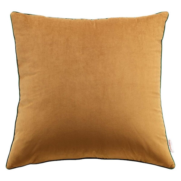 MODWAY Accentuate Cognac Green Solid French Piping Trim 24 in. x 24 in. Performance Velvet Throw Pillow