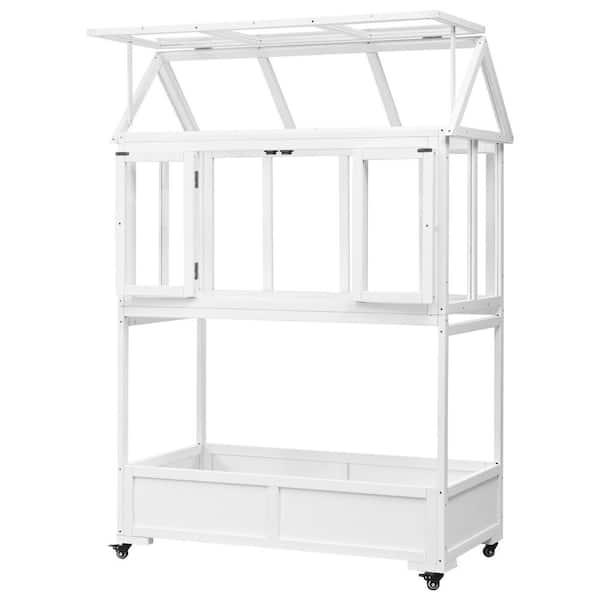 47.2 in. W x 23.6 in. D x 69.3 in. H Wood White Mini Greenhouse with Removable Wheels, Vents, Polycarbonate Panel