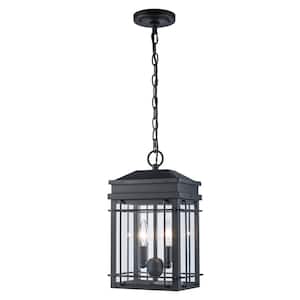 Bel Air 2-Light Black Outdoor Hanging Pendant Light Fixture with Clear Glass