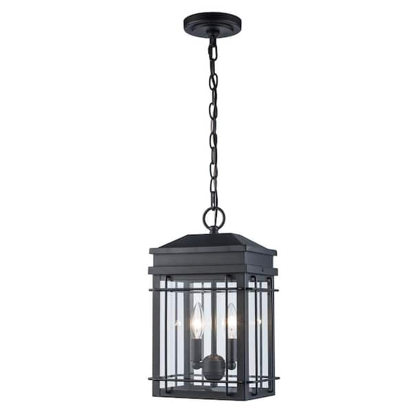 Monteaux Lighting Bel Air 2-Light Black Outdoor Hanging Pendant Light Fixture with Clear Glass