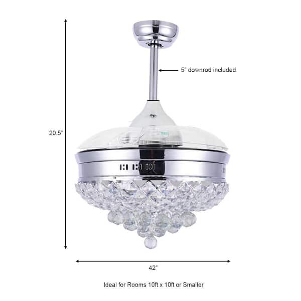42 In Led Chrome Retractable Ceiling Fan With Light Kit And Remote Control Bd4207 C Led Chrome Retractable Ceiling Fan With, Bladeless Ceiling Fan Home Depot