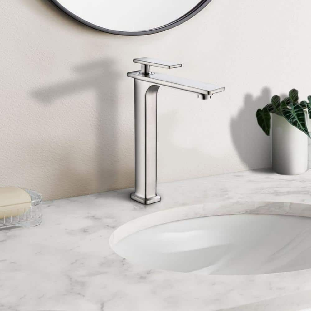 Satico 4 In Single Handle Single Hole Bathroom Faucet In Brushed   Brushed Nickel Satico Single Hole Bathroom Faucets Xl04340 40hn 64 1000 