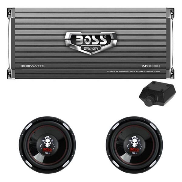 Boss Audio Systems 4000-Watt Monoblock Class D Amplifier and 12 Inch 2300 Watt Subwoofer (2-Pack)