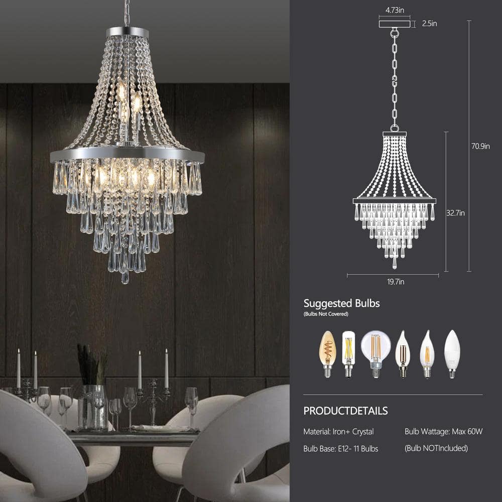 Chrome and Crystal Empire Candle Chandelier
