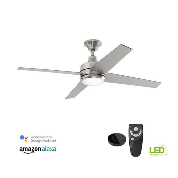 Home Decorators Collection Mercer 52 In Integrated Led Indoor Brushed Nickel Ceiling Fan With Light Kit Works Google Assistant And Alexa 54725 Bond The Depot - Home Decorators Collection Ceiling Fan Replacement Parts