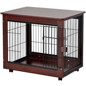 30.7 in. Pet Dog Crate Cage House End Table with Wooden Structure and Iron Wire and Lockable Caters for Medium Dog