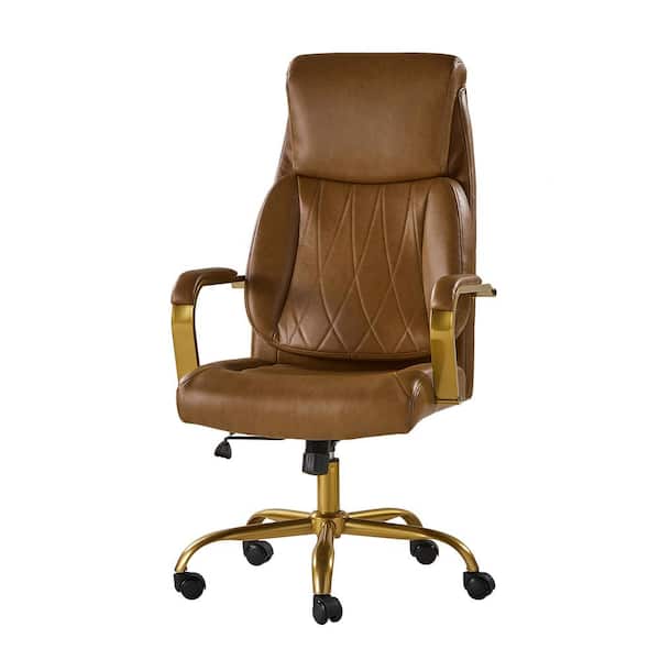 JAYDEN CREATION Jill Mid-Century Modern Camel Vegan Leather Ergonomic Office Chair with Lumbar Support