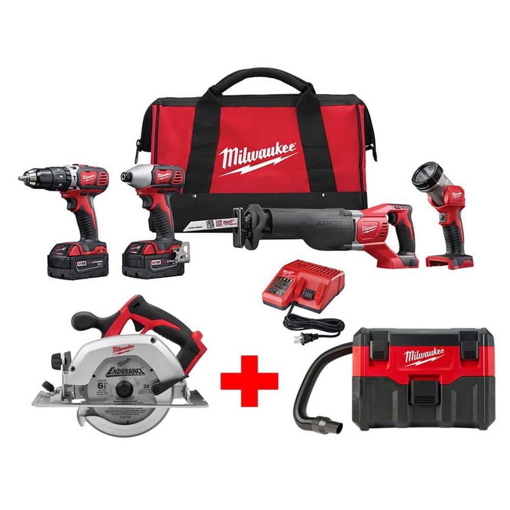 M18 18V Lithium-Ion Cordless Combo Kit (4-Tool) with M18 6-1/2 in. Circular Saw and 2 Gal. Wet/Dry Vacuum -  Milwaukee