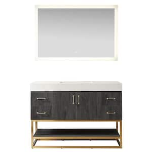 Alistair 48 in. W x 22 in. D x 33.9 in. H Single Sink Bath Vanity in North Black Oak w/ White Grain Stone Top and Mirror