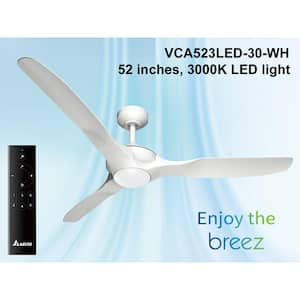 Benicia, 52 in. 3-Blade, Wet Rated, Ceiling Fan with White Housing and LED Dimmable Light and Remote Control