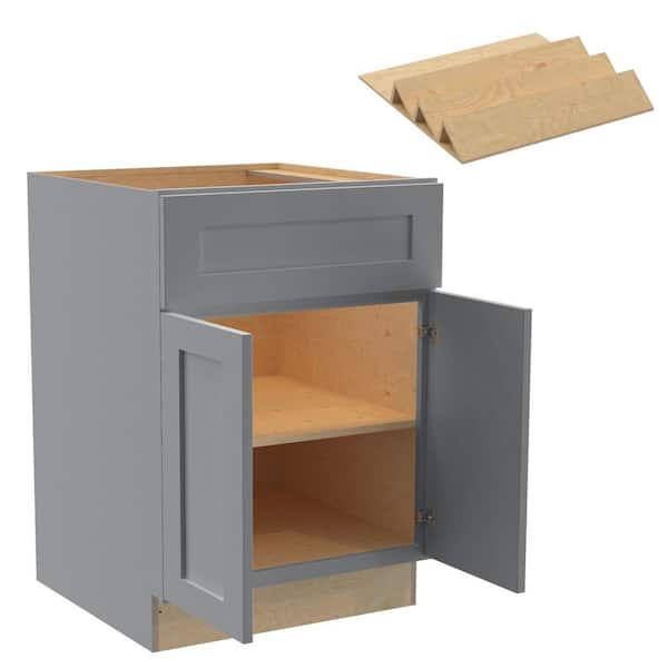 Home Decorators Collection Newport 24 in. W x 24 in. D x 34.5 in. H Assembled Plywood Base Kitchen Cabinet in Pearl Gray with Spice Soft Close