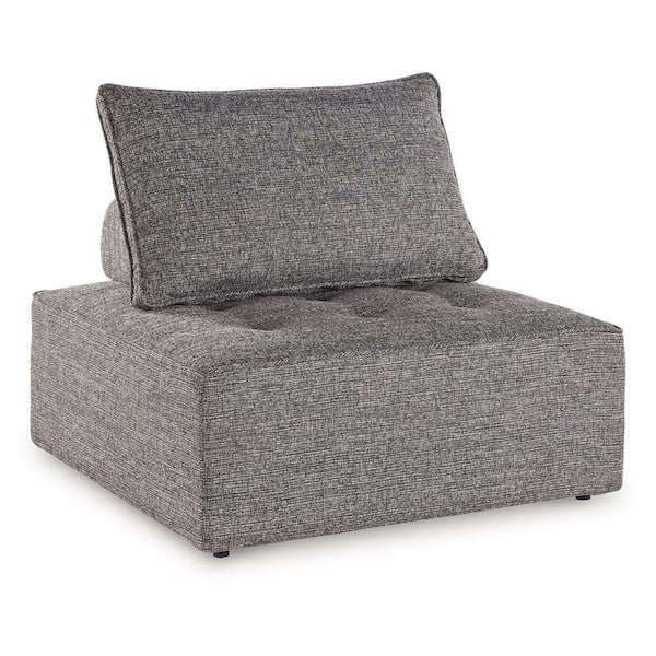 Benjara Lily Black Steel Armless Outdoor Lounge Chair with Brown Cushion