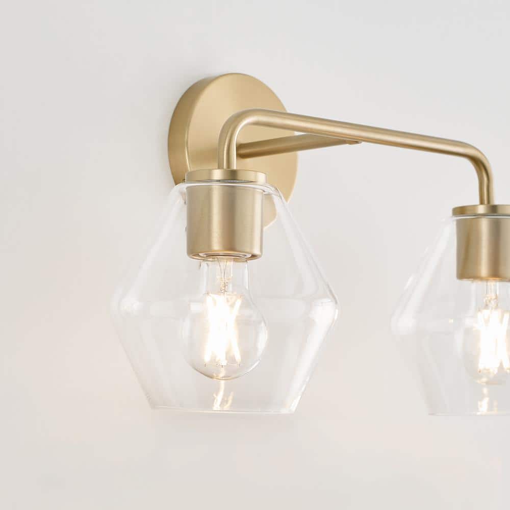 Jett 17" Satin Brass Vanity Light with Clear Glass Shades
