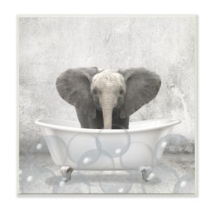 Baby Elephant Bath Time Cute Animal Design By Kim Allen Unframed Print Animal Wall Art 12 in. x 12 in.